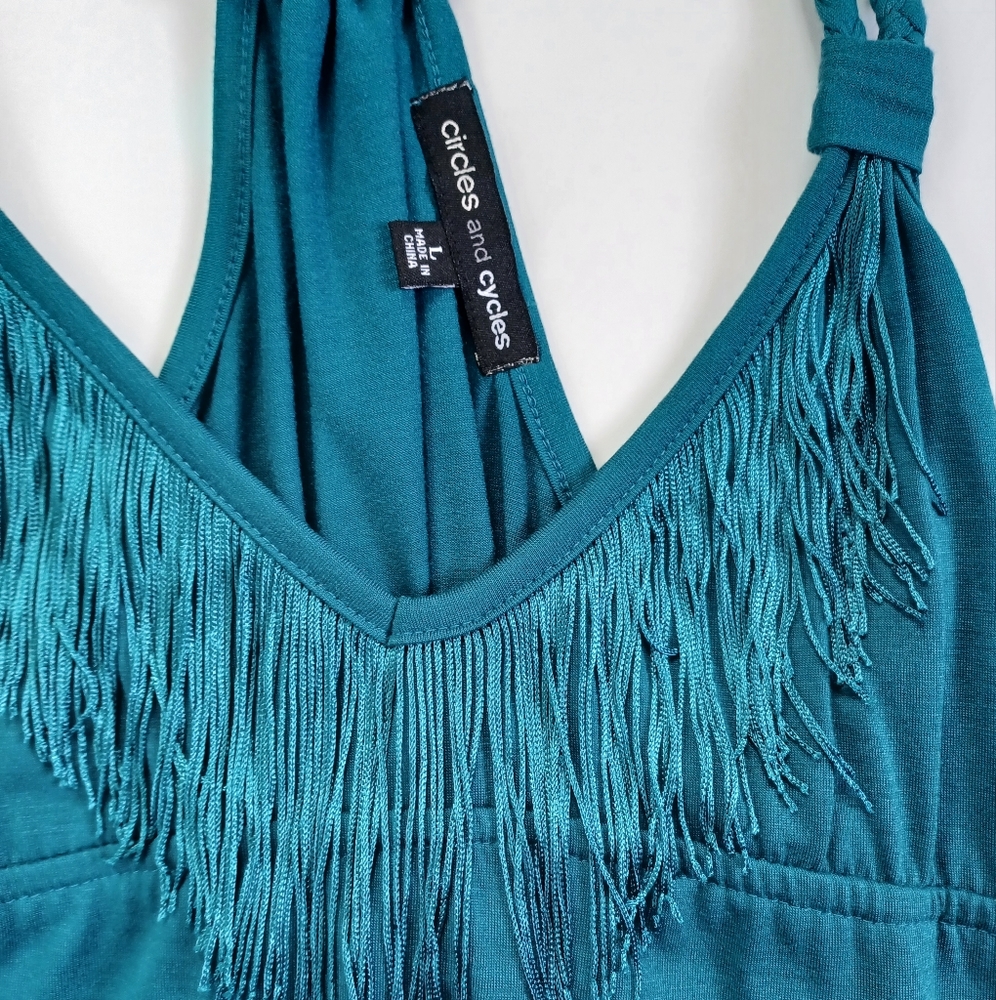 Teal Fringed Racerback Tank - Picture 2 of 6